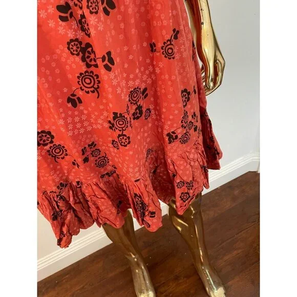 Free People Y2K Vintage Red Dress With Butterfly Detail Floral Print & Black Bel - Picture 6 of 7
